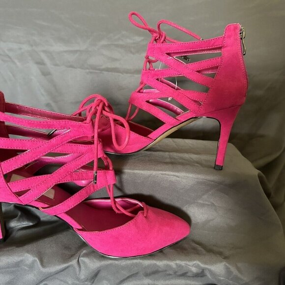 Chelsea & Zoe‎ Women Hot Pink Zip Up The Back Tie on The Ankle 3 Inch Heel Sz 8 - Picture 2 of 8